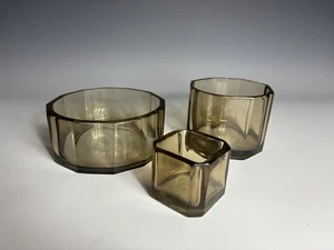 Arcoroc Rauchglas achteckiges Geschirr 3er Set Mid Century Modern MCM - Bild 1 von 10