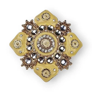 Broche Flor Esmalte Crema Vintage Espejado Lucite Cabujón Chapado en Oro Floral - Imagen 1 de 12