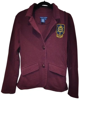 Blazer Ralph Lauren Para Mujer Talla S Tejido Elástico Algodón Cresta Parche Borgoña Foto 1 de 4