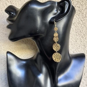 Boho 925 Sterling silver Vermeil dangle 3.25”hammered Disc circle earrings #10 - Picture 1 of 10