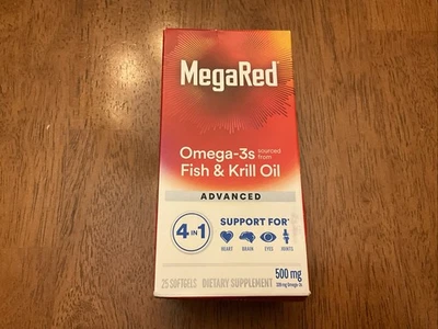 MegaRed Omega-3 Fish/Krill Oil 4-in-1, 500mg, 25 Ct. Exp. 06/2027 - Image 1 of 3