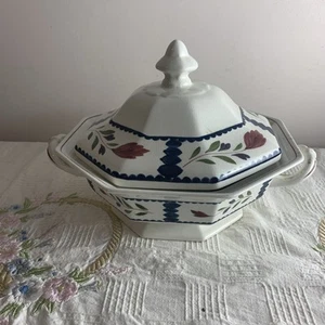 Adams China Lancaster Octagonal Covered Vegetable Bowl Ironstone Discontinued - Picture 1 of 12