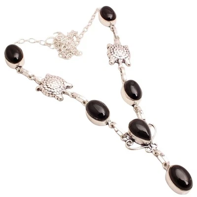 Collana Gioielli Fatti a Mano Pietra Preziosa Onice Nero Placcata Argento... - Immagine 1 di 3