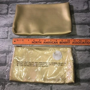 2 Mary Kay cosmetics cash bag gold makeup Divider Zipper 10.5” x 6” - Picture 1 of 2
