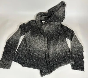 360 Sweater Charcoal Gray Asymmetrical Cardigan Sweater Hood Sz S - Picture 1 of 9