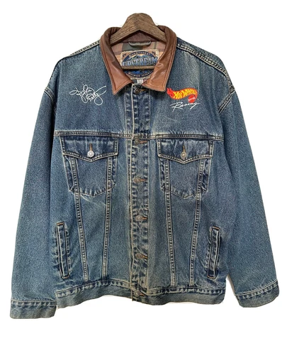 Vintage Kyle Petty Hot Wheels Racing Denim NASCAR Jacket Coat Mens L Dunbrooke Cover
