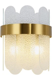 Mid Century Modern Wall Sconce Gold Wall Lamp 2-Lights Crystal with White Glass - Picture 1 of 7