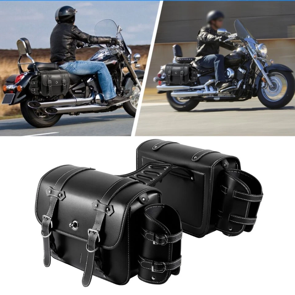Bolsa de alforja lateral de cuero PU para Harley Sportster XL 883 1200 Dyna Softail Foto 1 de 4