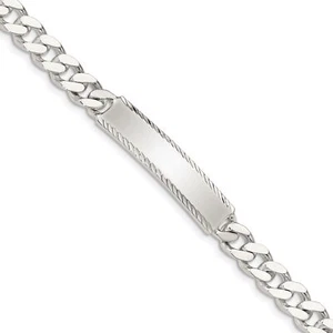 Silver Diamond-cut Engraveable Curb Link ID Bracelet QID104 - Picture 1 of 5