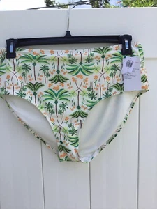 NWT Old Navy High Waisted Bathing Suit Bottom White Palm Trees X-LARGE UPF 50 - Picture 1 of 5