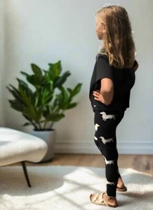 SALE $14.99 (was $19.99) Girls 5t Dachshund Dog Leggings Black White Yoga Pants - Picture 1 of 8