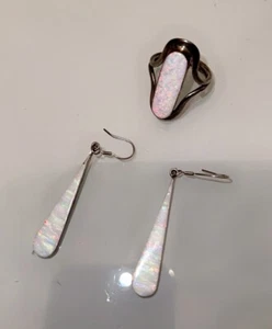 Holographic Sterling Silver Iridescent Earrings & Ring Set - Picture 1 of 6