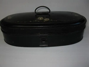 LARGE 1800's Folk Art Tin Toleware Lock Box Brides box Document box Carrier 19" - Picture 1 of 16