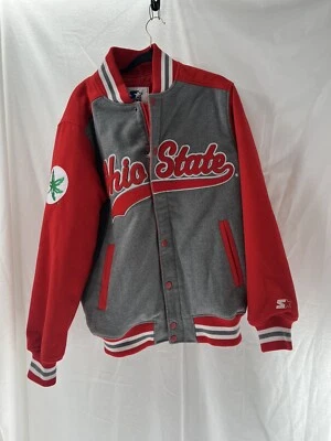 Jaqueta Ohio State Starter Masculina L Futebol Vermelho Cinza Esportes Fã Universitário  - Imagem 1 de 4