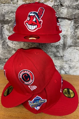 Cleveland Indians Wahoo New Era Fitted Club 59Fifty VERMELHO SÓLIDO 2 ADESIVO LATERAL RARO - Imagem 1 de 4