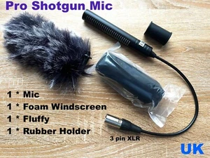Pro - Video Camera Shotgun Video Microphone -- to 3 pin XLR Foam & windjammer - Picture 1 of 8