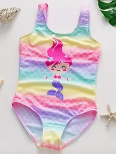 Girls Cartoon Mermaid Graphic Multicolor One Piece Swimsuit Size 4-7 Years old - Picture 1 of 8