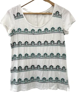 FATFACE. WHITE EMBROIDERED COTTON JERSEY TOP. BUTTONS DOWN BACK. SIZE 8 - Picture 1 of 3