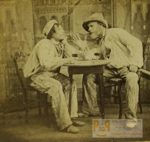 France Scene de Genre Masons having a drink Old Stereoview photo 1865 - Picture 1 of 3