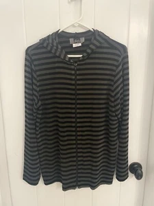 Slinky Brand Travelers Zip Hooded Black & Olive / Army Green Striped Jacket M - Picture 1 of 8