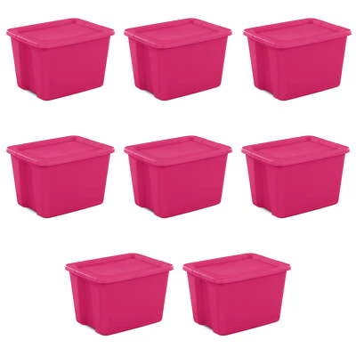 Caja de mano Sterilite de 18 galones de plástico fucsia ráfaga juego de 8 mangos integrados Foto 1 de 4