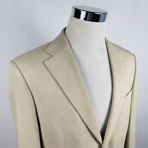 Oscar de la Renta 40S Sport Coat 100% Silk Beige Ivory Herringbone Two Button