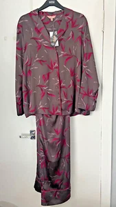Stunning BNWT M&S Rosie Autograph brown & pink floral collared satin pyjamas - Picture 1 of 3