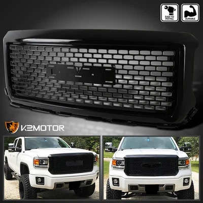 Fits 2014-2015 GMC Sierra 1500 Glossy Black Denali Style Front Hood Grille 14-15 - Изображение 1 из 4
