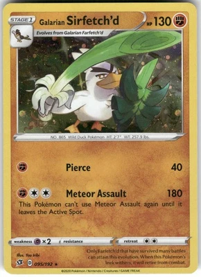 Galarian Sirfetch'd Holo Rare SWSH02: Rebel Clash 095/192 LP - Image 1 of 2