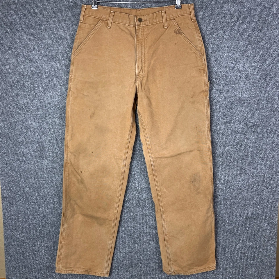Pantalones de Trabajo Carhartt B111 Hombres Lona Franela Forrados Carpintero Utilidad Talla 34x32 Foto 1 de 4