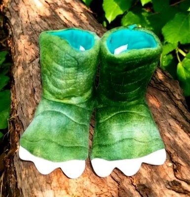 Dinosaur Feet Monster Claw Slippers Boots House Shoes Toddler Childs Kids Green - Image 1 of 4