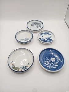 5er Set blau und weiß kleine Teller Saucen Sushi Gewürze asiatischer Stil 3 cm - Bild 1 von 17