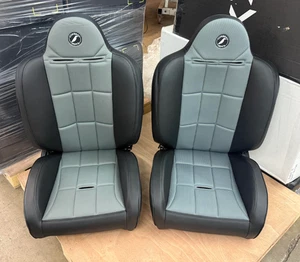 Blemished Corbeau Baja RS Black Vinyl / Grey Cloth Reclining Back Seats - Pair - Picture 1 of 4