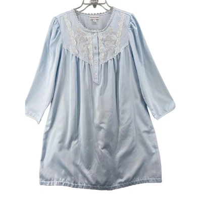 Miss Elaine Pijama Vestido XL Azul Largo Slv Camisón Franela Encaje Bordado Foto 1 de 4