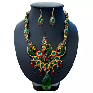 Naga Dragon Necklace Earring Set Amulet Vintage Pendant Gem Costume Thai Jewelry - Picture 1 of 5
