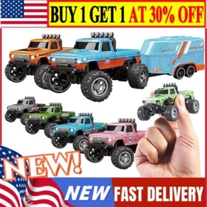 Mini RC-Monster-Truck USBC Rechargeable Underflow with Trailer 1:64 Scale Alloy - Picture 1 of 18