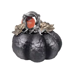 Fall Halloween Martha Stewart Black Pumpkin with Silver + Gold Leaves NEW - Picture 1 of 9