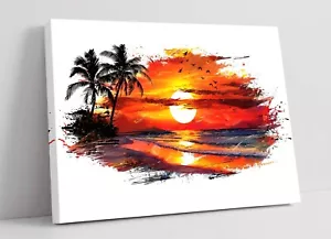 IMPASTO PAINTING OF TROPICAL SUNSET -DEEP FRAMED CANVAS WALL ART PICTURE PRINT - Picture 1 of 2