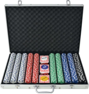 Set per Gioco Poker 1000 Chips Fiches Valigetta Alluminio Gioco Carte - Foto 1 di 12