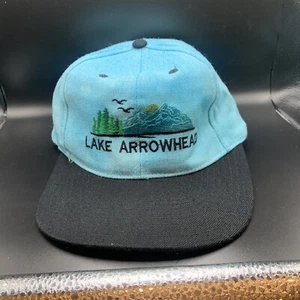 Vintage Blue Black Embroidered Lake Arrowhead Outdoor Scenery Snapback Hat - Picture 1 of 10