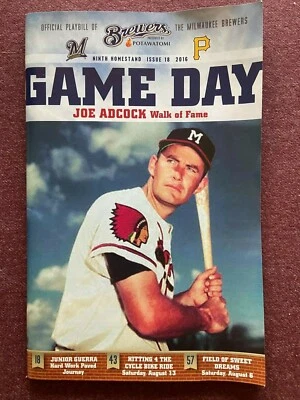 Joe Adcock 1953 hit , 2016 Milwaukee Brewers Game Day Weekend Program vs Pirates - Image 1 of 2