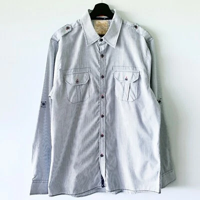 Pre-Owned Sovereign Code Striped Pockets Button Down Shirt Men's XL Blue/White - Image 1 of 4