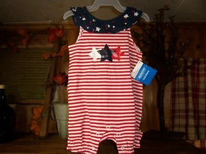 PATRIOTIC BABY GIRLS ONE PIECE JULY 4TH ROMPER STAR DESIGN SIZE 0-3 M SLEEVLESS - Picture 1 of 1