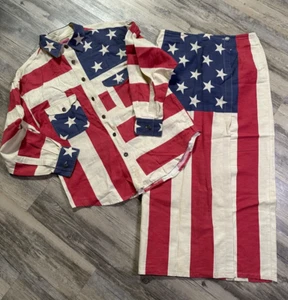 Vtg Cambridge Dry Goods Shirt Skirt American Flag Patriotic Stars Stripes 10/12 - Picture 1 of 18