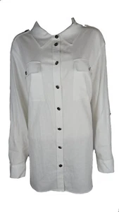 Michael Michael Kors Women's Plus Size Roll Tab Button Down Linen Blend Shirt-3X - Picture 1 of 4