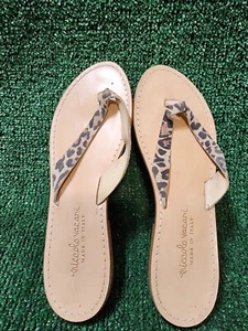 Womens Niccolo Vacari Leather Leopard Flip Flop Sandals Size 9.5 Made In Italy - Picture 1 of 5