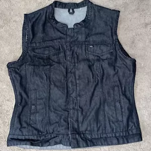 First Mfg Concealed Carry Rough Neck Kershaw Black Denim Motorcycle Vest Sz 2XL - Picture 1 of 19