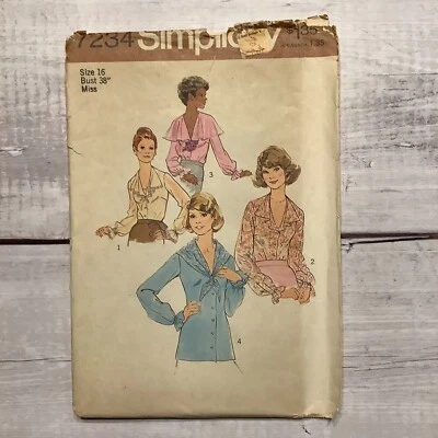 Simplicity 7234 Sewing Pattern VTG Blouse Top Flowy Collar Misses Size 16 UNCUT - Image 1 of 4