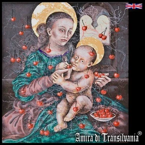 religious art painting antique sacred icon jesus christ child virgin mary cherry - Picture 1 of 24