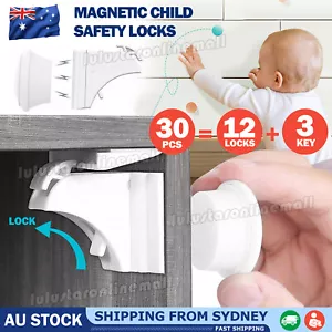 30PCS Magnetic No Drilling Cabinet Drawer Cupboard Baby Kids Safety Locks AU - Picture 1 of 11
